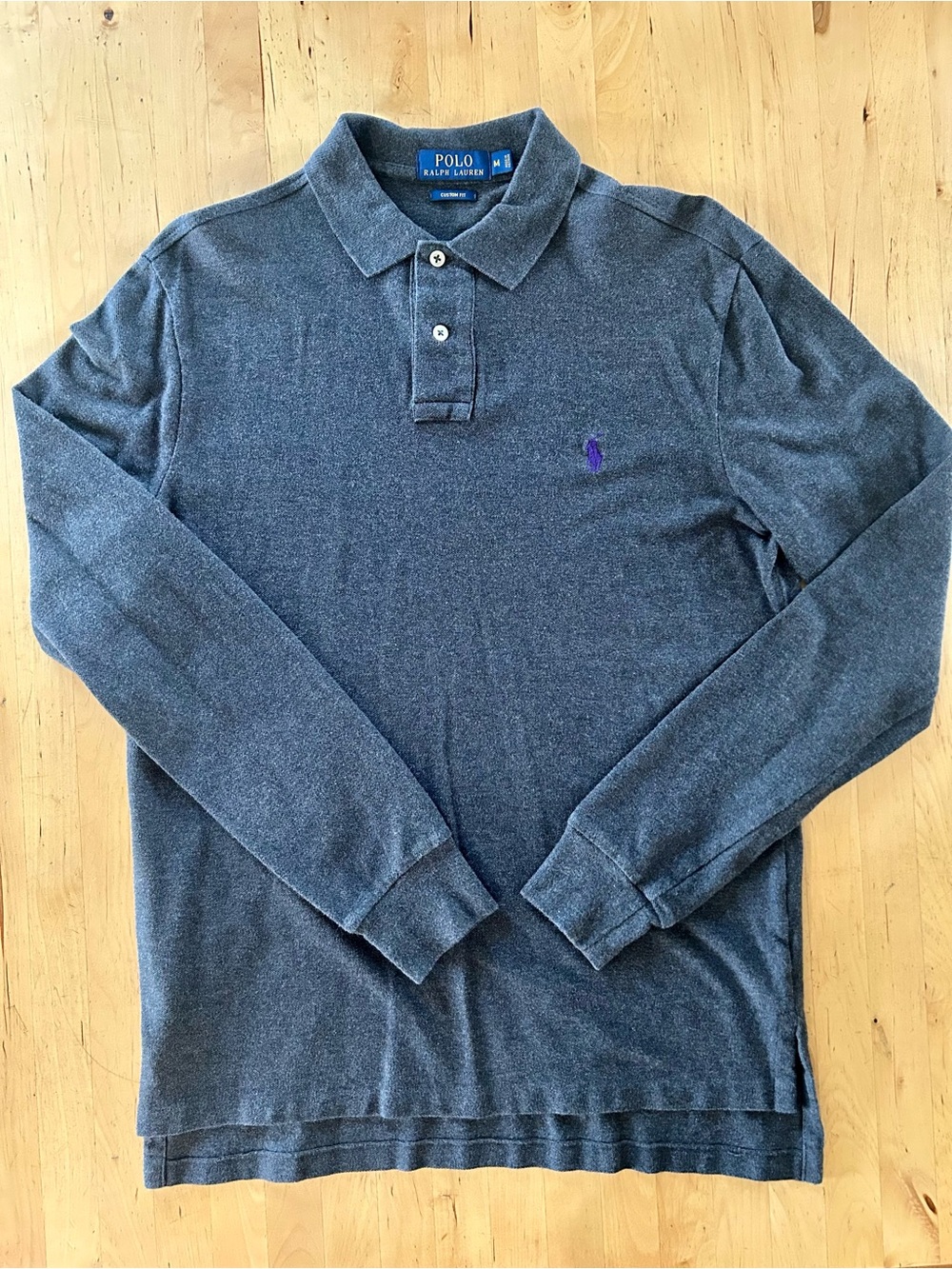 Polo Ralph Lauren Long Sleeve Polo Shirt Gray Custom Fit Medium